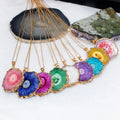 Fashion Healing Irregular Natural Blue Lce Gold Pvd Agate Slice Gemstone Chain Necklace for Women No Chain