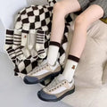 Wholesale Fashion Stripe Bear Logo Embroidery Socks Women Casual Ribbed Bamboo Cotton Crew Socks