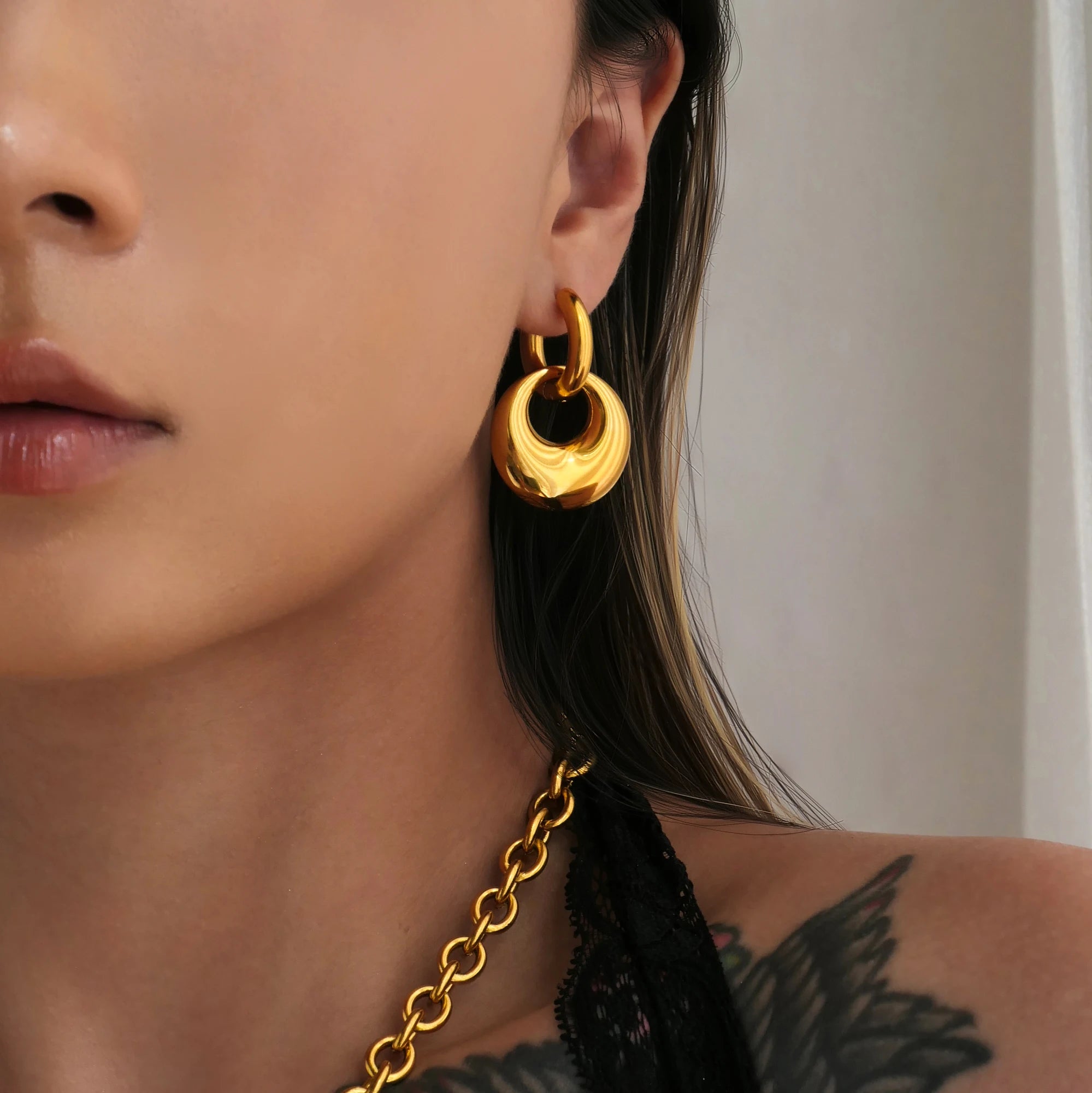 NEW VINTAGE DOUBLE CIRCLE SHINE EDGY EARRINGS Dazan 2025 HOT INS 18k Gold Plated Hypoallergenic Stainless Steel Beach Jewelry