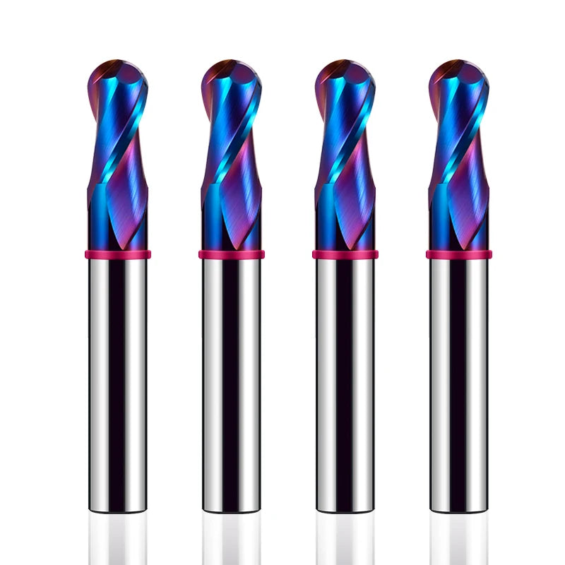 AZZKOR 2F Endmills Color-Ring Blue Nano Coating Tungsten Carbide Ball End Milling Cutter for CNC