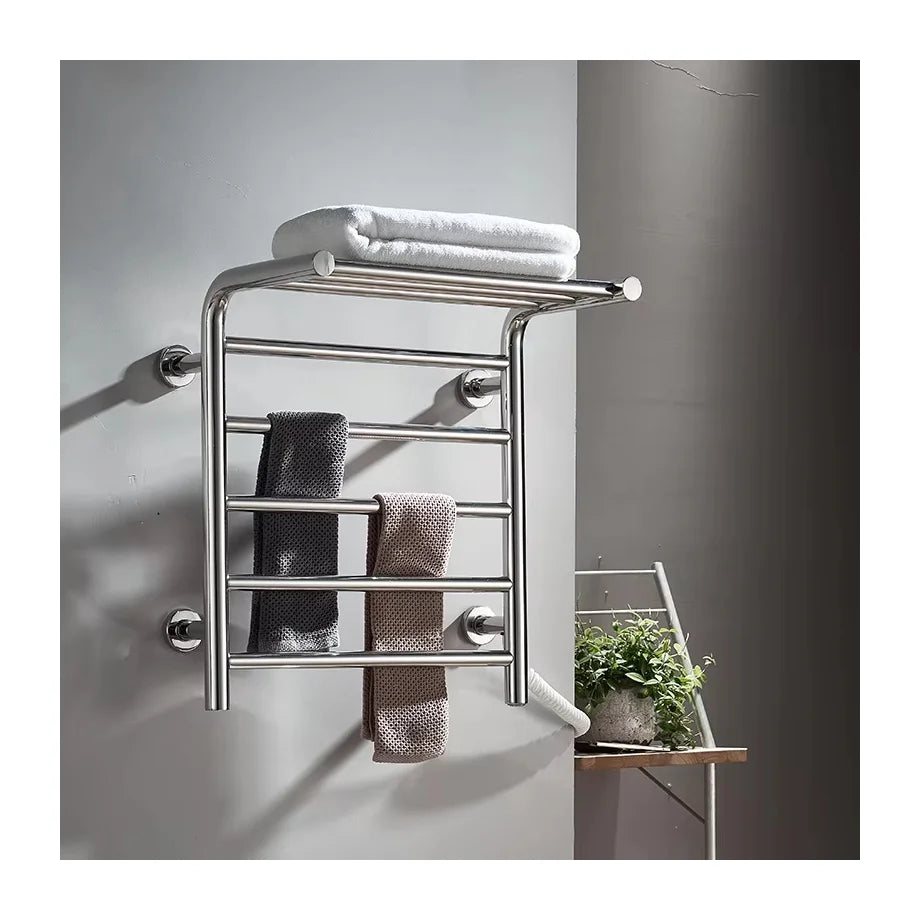 Wall Mounted Stainless Steel Chrome Electric Towel Warmer with Intelligent Constant Temperature Heating for Bathroom