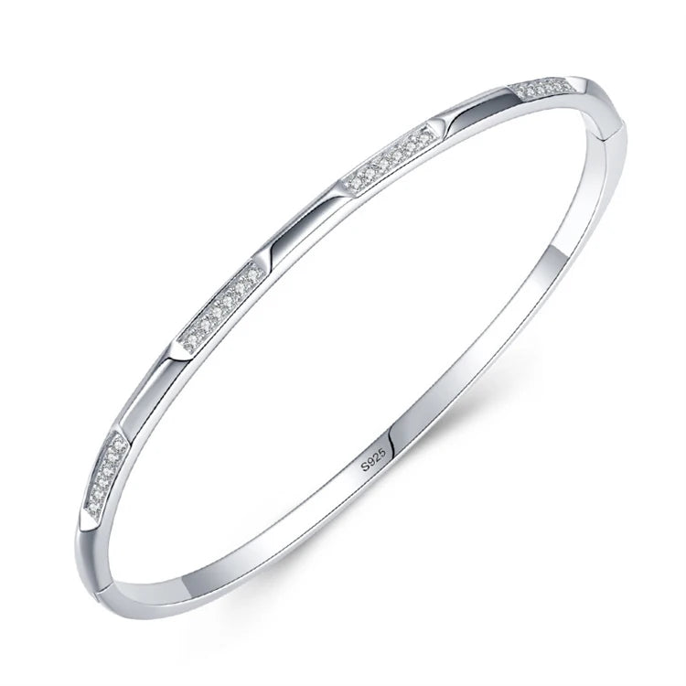 Simple Single Line Cuff Bracelets Bangles 925 Sterling Silver Pave CZ Iced Out Bangles for Women Girls