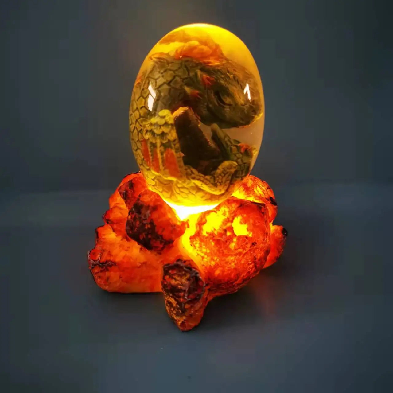 Hot Selling Light up Dinosaur Egg Resin Decoration Crafts Souvenir Gifts Glowing Lava Dragon Eggs With Light Base Stand