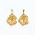 QIAOREN11776 Minimalist Embossed Wavy Floral Dangle Earrings Gold Stainless Steel Fashion Jewelry for Western Girls Vacation