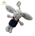 Greenmart Cute Suspenders Rabbit Keychain Long Ear Plush Toy Small Pendant Stuffed Animal PP Cotton