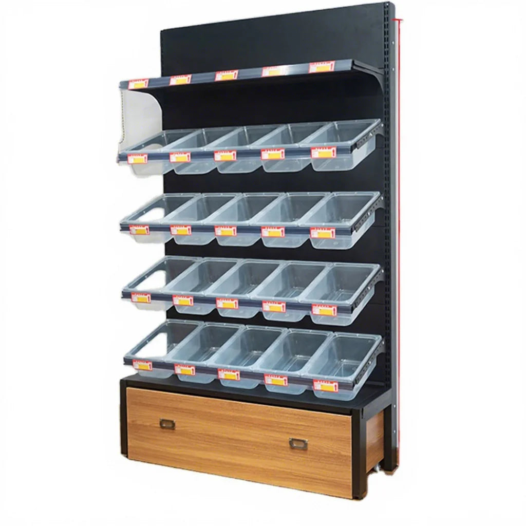 Modern Supermarket Equipment Heavy Duty Steel Solid Shelf Double-sided Gondola Display Rack Stand Epoxy Powder Coating Snack