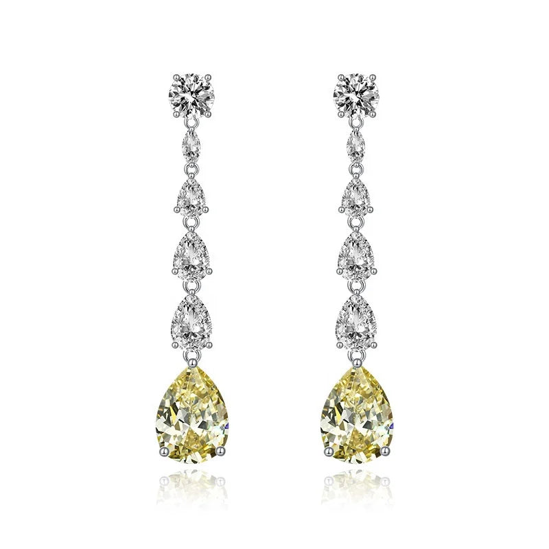 Fashion 925 Sterling Silver Rhodium Jewelry White Yellow Pear Drop Earrings for Women