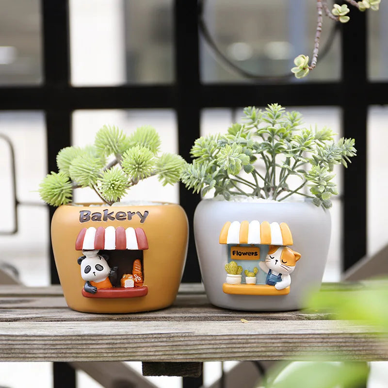 P142 Home Balcony Decor Creative Micro Landscape Planters Cute Cartoon Pet Resin Mini Pots for Succulents