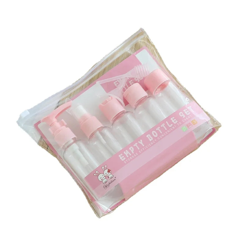 Pink Blue Travel Toiletries Containers with Pump Sprayer Essential Airplane Vacation Cruise Accessories with Toiletry Bag