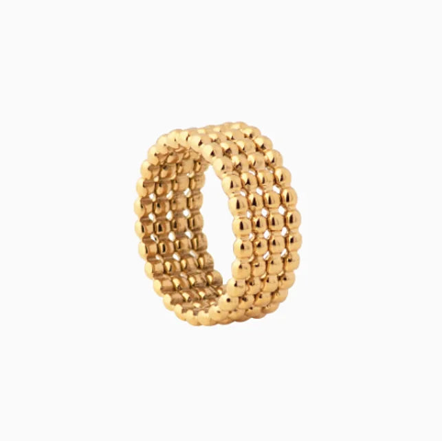 Trendy Wholesale 18K Gold Plated 4 Rows Beaded Dots Custom Stacking Band Brass Ring for Unisex Jewelry
