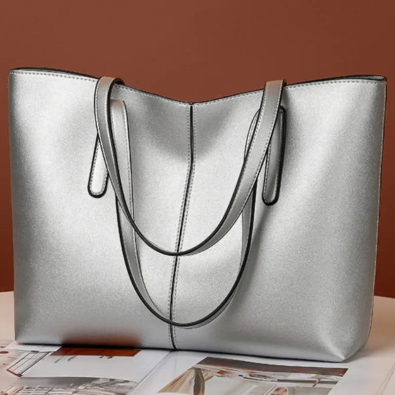 Luxury Women Fashion 2024 Large Capacity PU Leather Black Tote Handbag for Wholesale