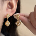 Stainless Steel Flower with Pearl Pendant Drop Earrings for Women Trendy Ladies Earrings Hanging Ear Accessories Fashion Jewelry