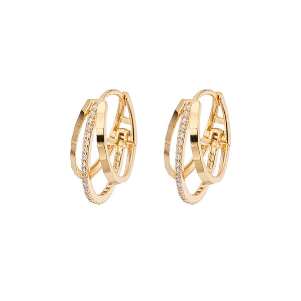 Laodun INS Popular Women S925 Huggie Earrings Classic Simple Geometric Minimalist CZ Sterling Silver Earrings Vermeil