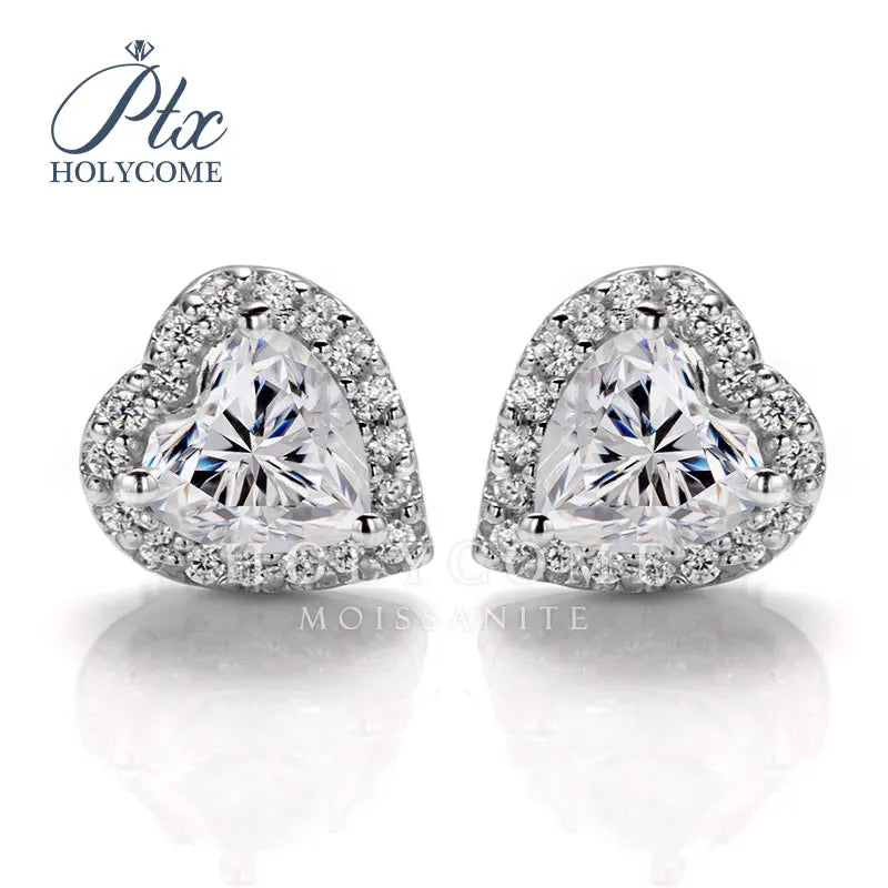 Heart Shape Halo Design Wholesale DEF Blue Champagne Green Black Stud 925 Silver Moissanite Earring Stud Earring