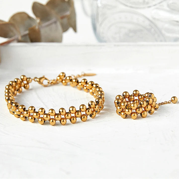 Handmade Braided Multi-layered Bracelets Stainless Steel Bracelet Vintage Three Rows Round Beads Bracelet for Women Gift