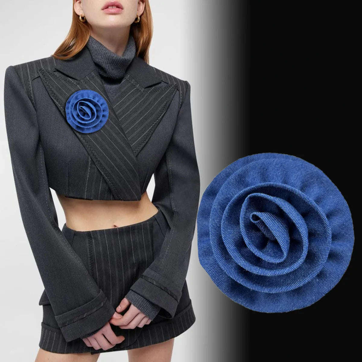 9cm French Flower Braid Denim Brooch Camellia Accessories Garment Coat Wholesale Flower Brooch