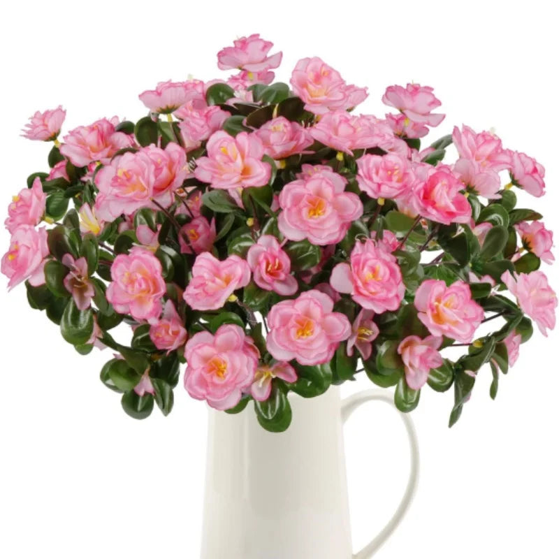 Artificial Silk Flower Azalea Primroses Bouquet Arrangements Greenery for Garden Porch Home Patio Wedding Entryway Decoration