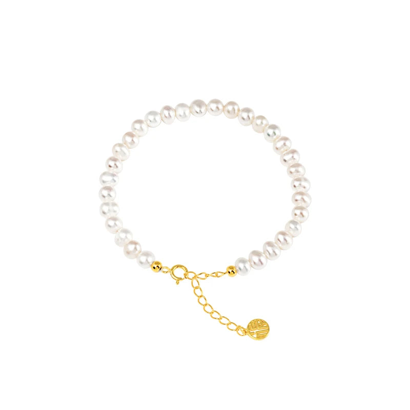 Silver 925 Jewelry Wholesale Chow Tai Fook Adjustable Beaded White Fresh Water Pearl Bracelet for Woman