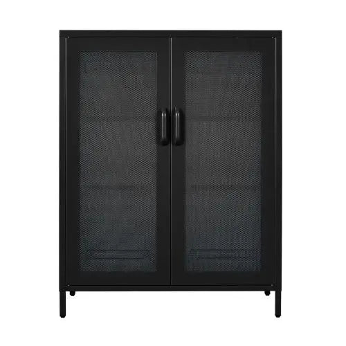 Modern Black Metal Side Cabinet Storage Cabinet with Knock Down Structure 2 Doors Multifunction for Kitchen & Hallway