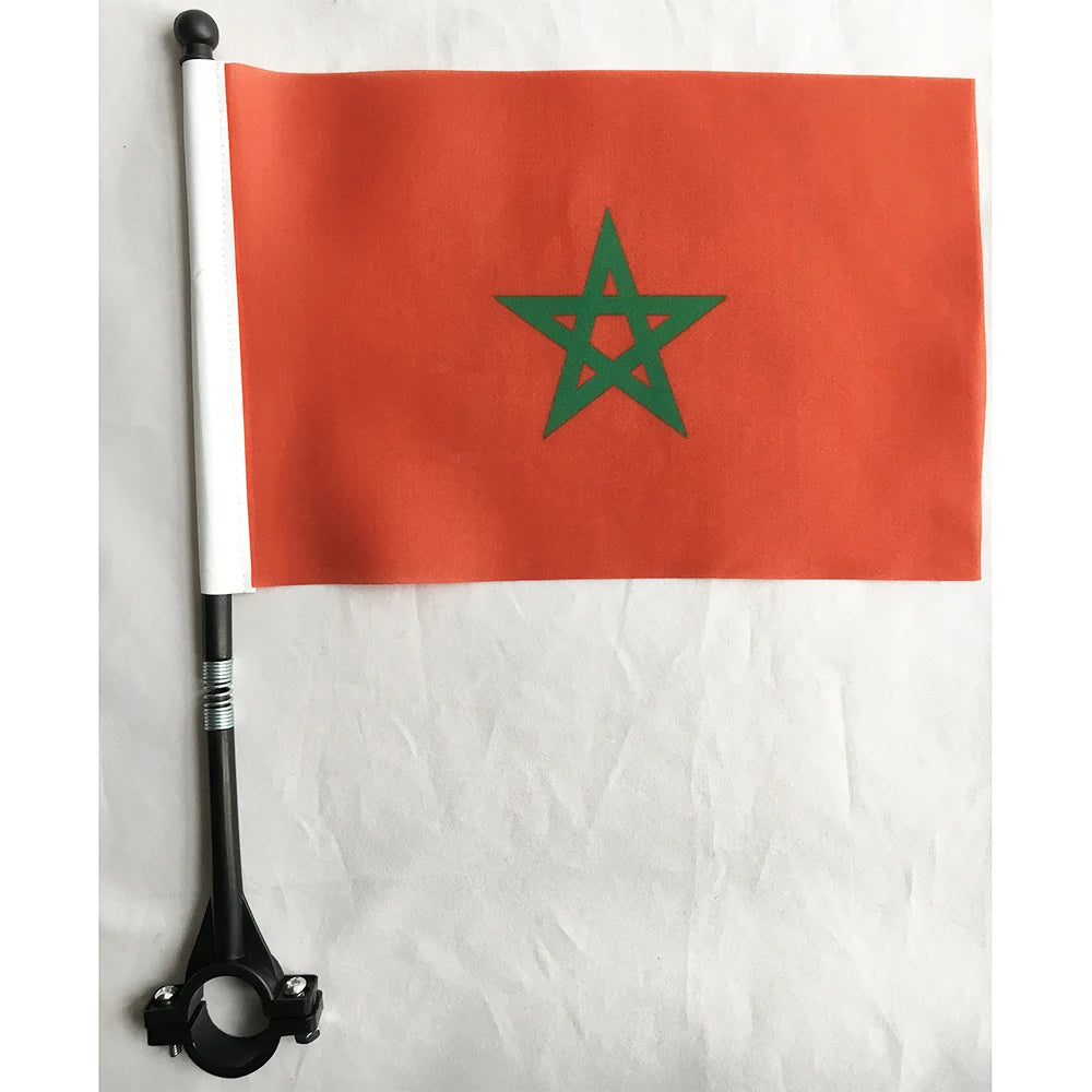 Custom Printing Bicycle Flag National Flag Polyester Handlebar Morocco Flag  for Outdoor Cycling Decoration