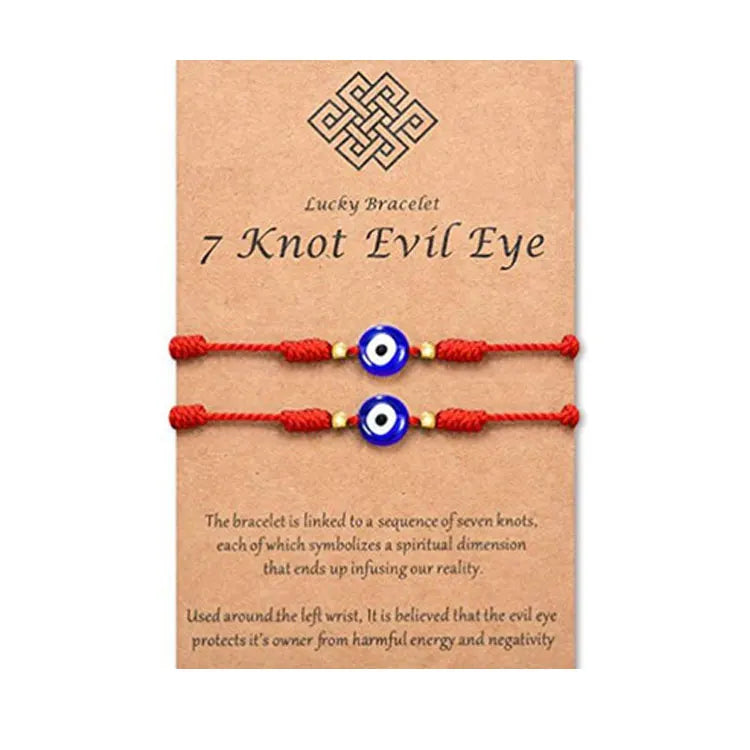 SC 2pcs Devil Protection Couple Bracelet Handmade Adjustable Red String Amulet Bracelet Baby Lucky 7 Knot Eye Bracelet for Woman