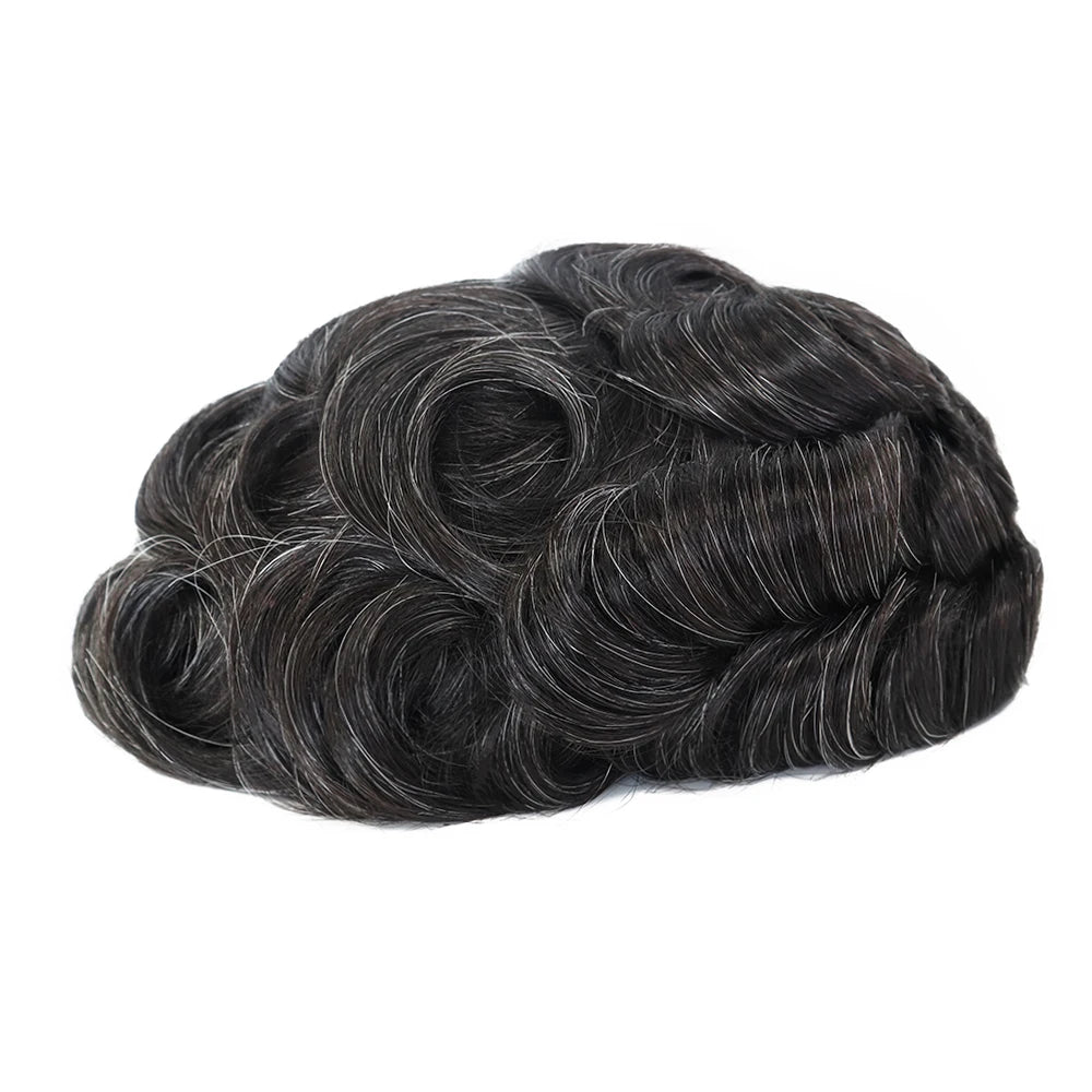 6 Inches 1B20 Toupee Grey Synthetic Hair Durable Fine Mono Base Men Toupee