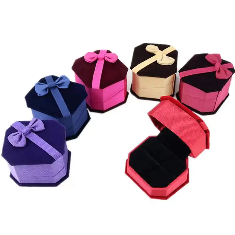 Custom Romantic Sweet Luxury Velvet Engagement Ring Box Wedding Ring Jewelry Box With Bowknot