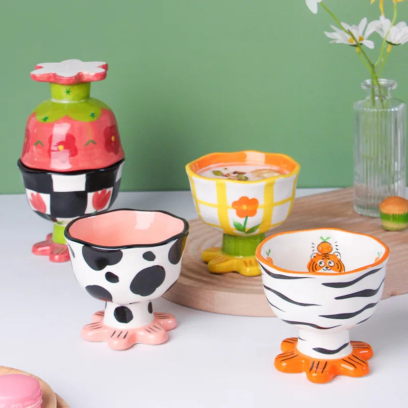 Solhui Korean Hand-made Ceramic Flower Shaped Irregular Dessert Ice Cream Cups