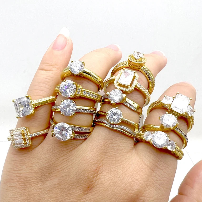 Engagement Promise Rings Gold Plated Cubic Zirconia Single Diamond Sterling Silver for Women 18K Silver Jewelry Silver 925 Za