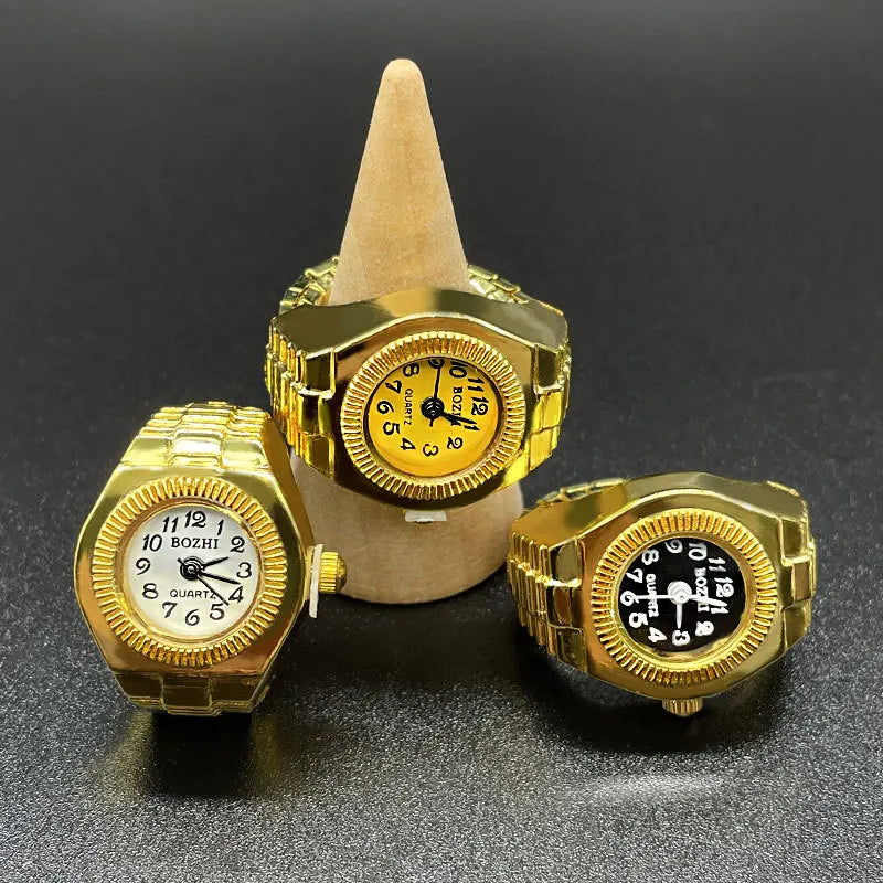 Personality Simple Finger Ring Watch Fashion Creative Stainless Steel Strap Alloy Case Ring Watch for Men and Women