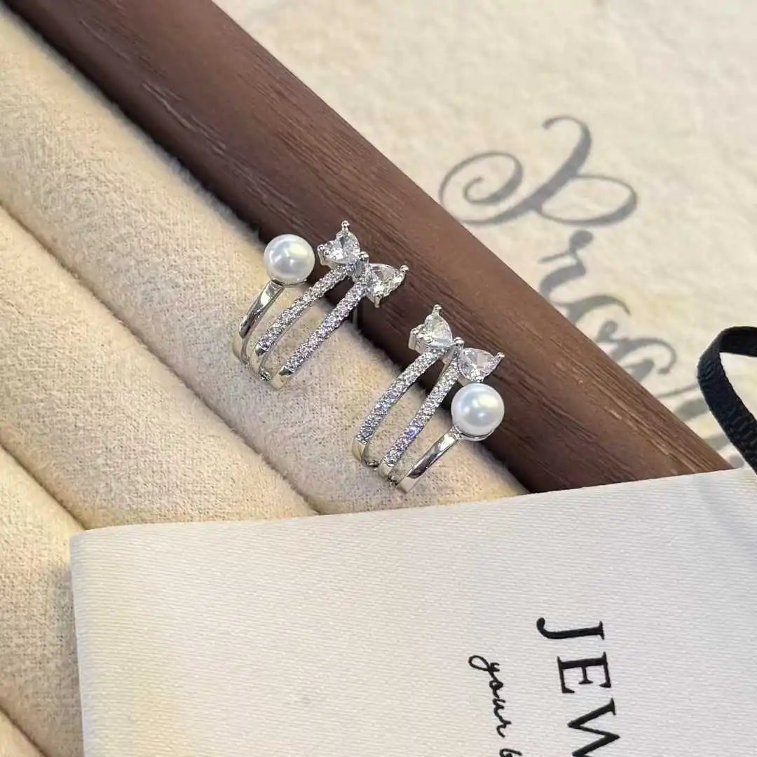 Super Beautiful Bow Shaped Trident Earrings with 5-6mm Natural Freshwater Pearls Special Jewelry