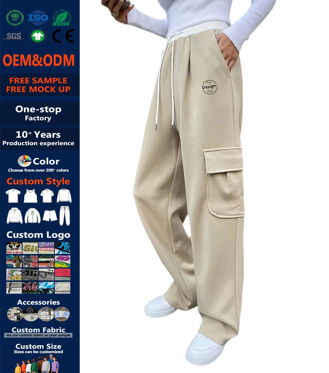 OEM Hip Hop Cargo Pants Girls High Waist Straight Casual Streetwear Loose Fit Multi-Pocket Cargo Pants for Women