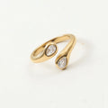 High-End 18K PVD Gold Plated Stainless Steel Ring Trendy Simple Double Water Drop Zircon Cross Open Rings Gift for Women