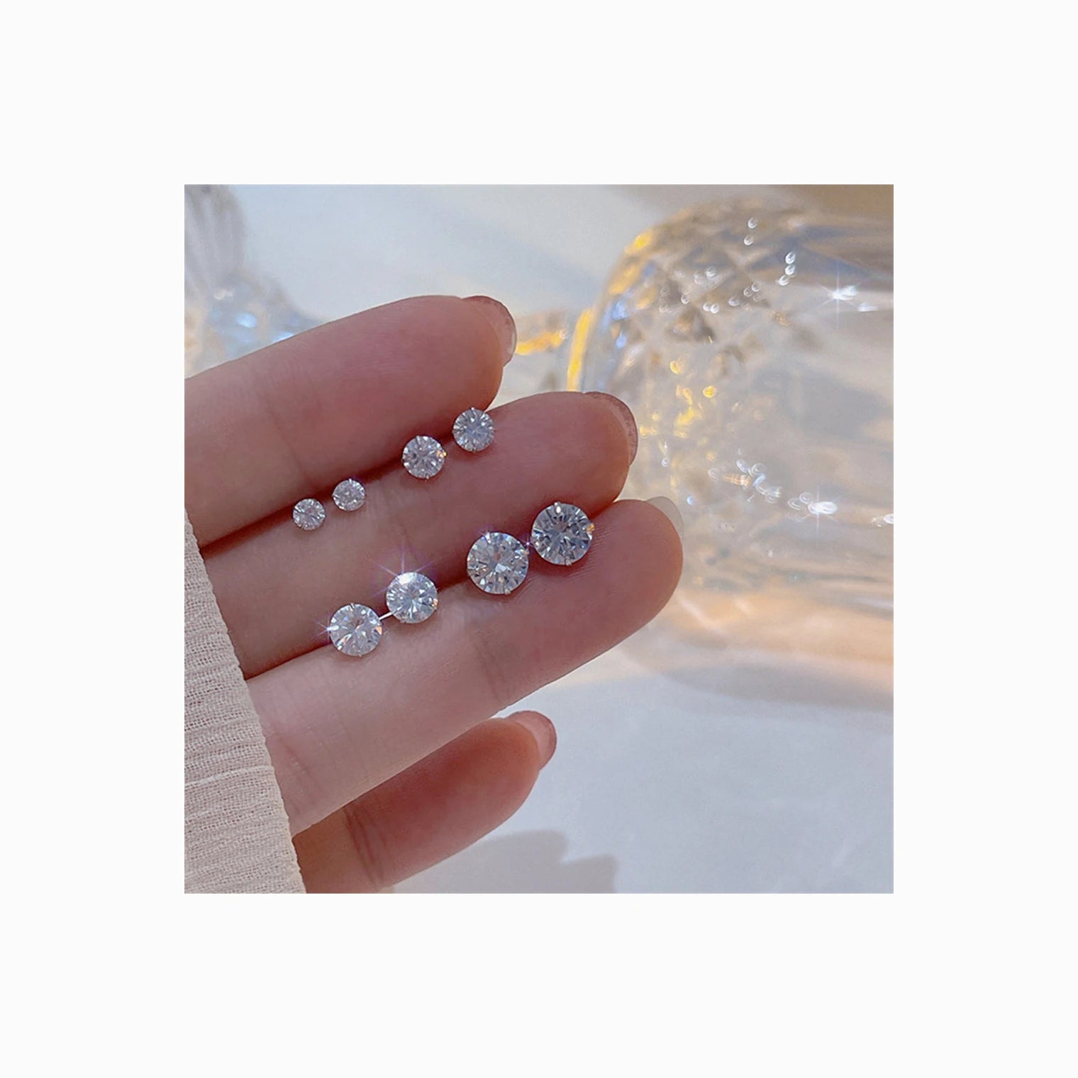 Dina New Arrival Wholesale Simple Trendy 925 Silver Zircon Earrings Studs 3mm 4mm 5mm 6mm Size Wedding Engagement Women Gifts