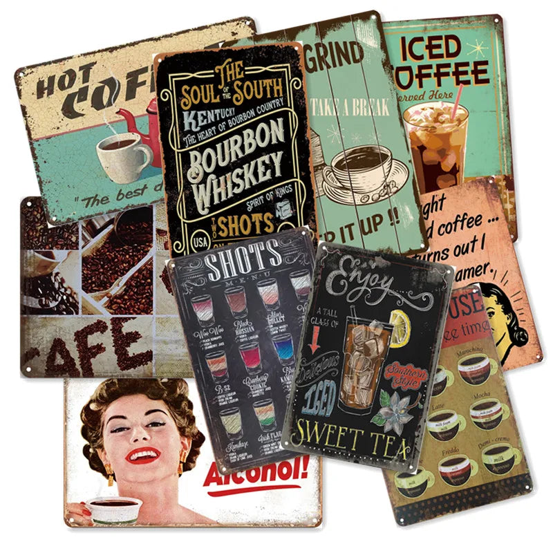 Hot Coffee Custom Decor Wall bar Crafts Old Printing Retro Plate Lounge Vintage Metal Poster logo Tin Signs for Sale