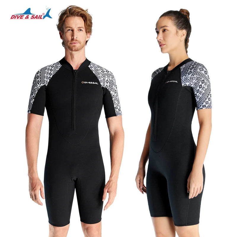 DIVE&SAIL 3mm Neoprene Printed Full Body Front Zipper Freediving Wetsuit with Windproof Waterproof Features for Unisex Adults
