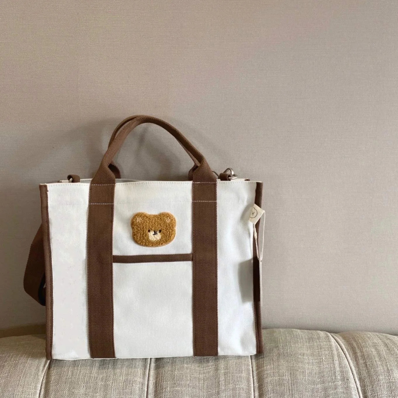 Custom Large Canvas Zipper Shoulder Bag Multifunctional Women's Embroidered 'Mommy' Handbag