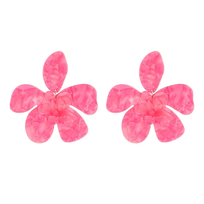 New Arrived Resin Floral Stud Earrings Statement White Acrylic Large Flower Earrings for Women