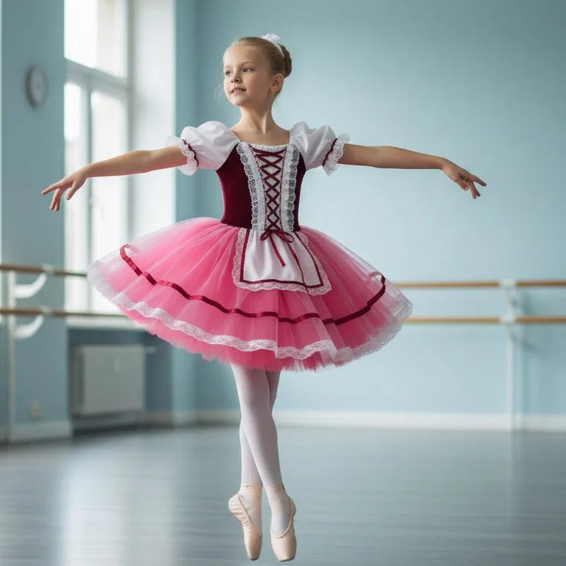 Professional Ballet Romantic Tutu Long Skirt Black Red Spain Dress Adult Children's Ballet Performance Dress