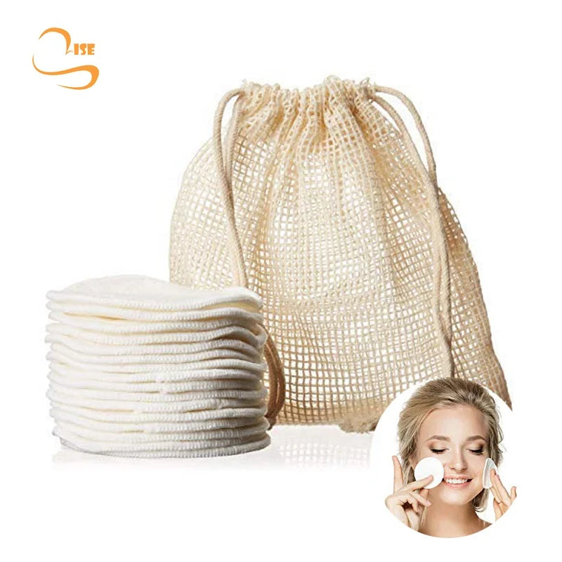 Eco-friendly 8cm Round  Bamboo Terry Face Cleansing Pads Soft Reusable Makeup Remover Pads