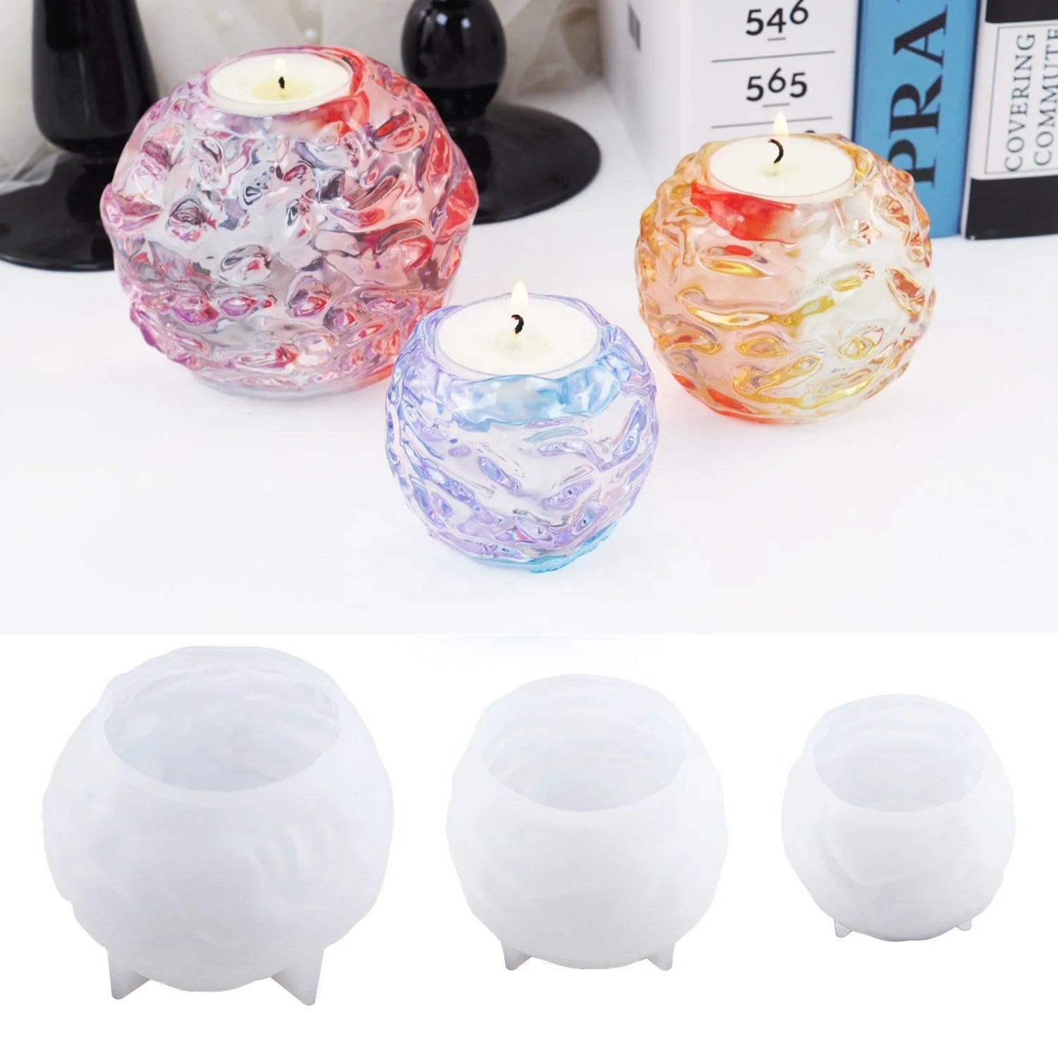 Crystal Ball Candle Holder Silicone Mold Irregular Sphere Candlestick Resin Mold for Table Decor