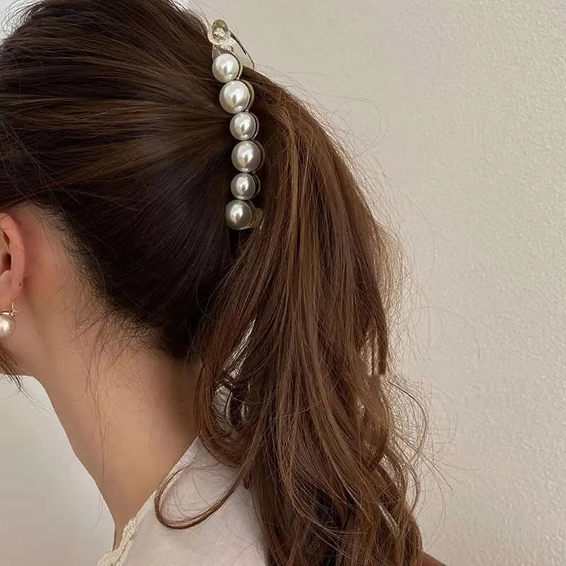 Korean Ins Style Hair Accessories Word Clip Pearl Banana Hair Clips for Women