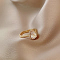 HOVANCI Zircon Water Drop Women Fashion Finger Ring Gold Plated Diamond Adjustable Open Wedding Finger Ring Engagement