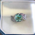 Hot Sale Silver 925 Original 5 Carat Brilliant Cut Diamond Test Past Sparkling Green Moissanite Ring for Wedding Fine Jewelry