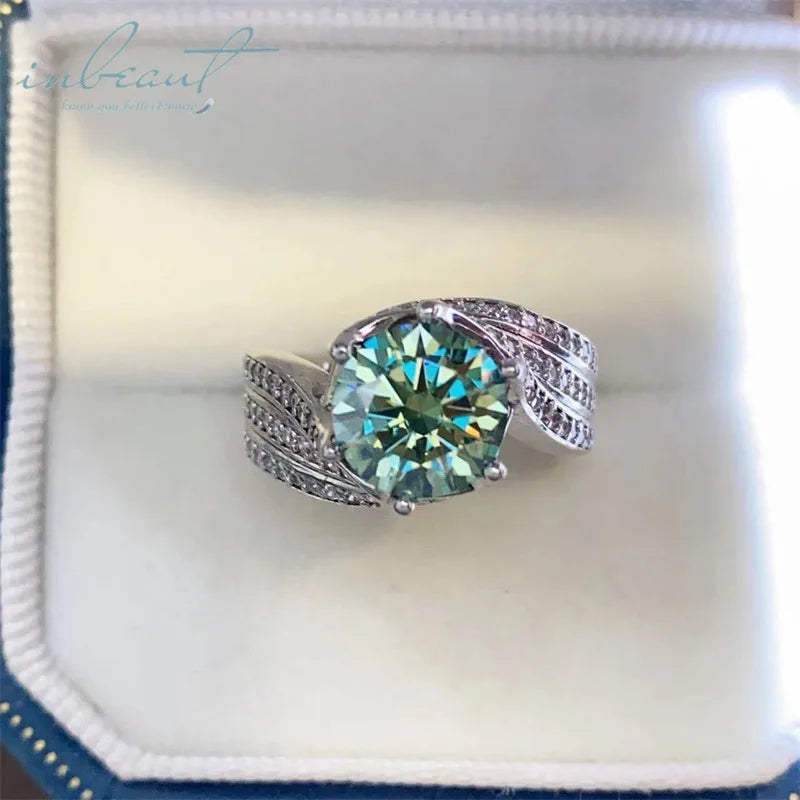 Hot Sale Silver 925 Original 5 Carat Brilliant Cut Diamond Test Past Sparkling Green Moissanite Ring for Wedding Fine Jewelry