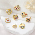 14K Gold Plated DIYJewelry Making Charms Colorful Zirconia Heart Shape Pendant Jewelry Making Accessories