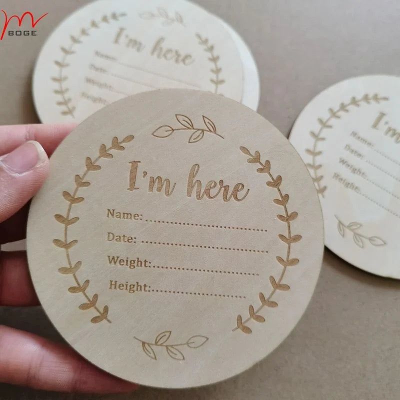 Hello  World I'm Here Wooden Engraved Newborn   Birth Stats Sign Baby Kids Photography Props Baby Shower Gift