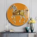 Custom Luxurious Round Modern Home Decoration Animal Horse Diamond Crystal Porcelain Painting