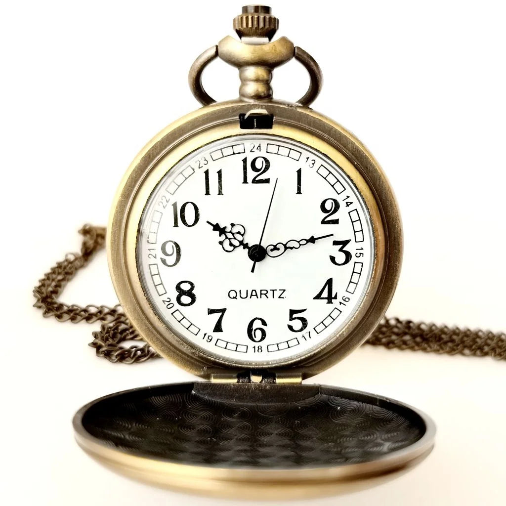 Fashion Smooth and Bright Retro Double Faced Alloy Quartz Antique Pocket Watches