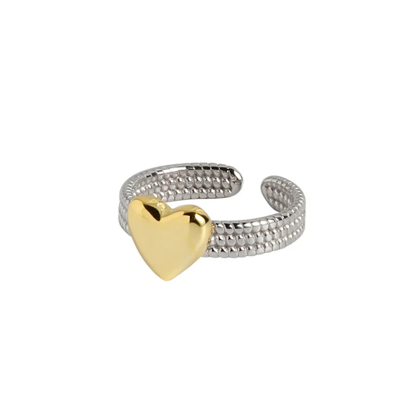 VIANRLA 925 Sterling Silver Minimalist Heart Rings 18K Gold Open Dual Color Ring for Women Support Dropshipping